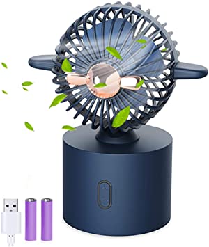 SAIMPU Desk Fan, USB Fan Rechargeable, Automatic Rotating Table Fan, Mini Cooling Fan-3 Speed