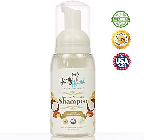 Handy Hound Foaming No Rinse Shampoo for Dogs or Cats | All-Natural Dry Waterless Pet Shampoo to Safely Remove Pet Odors | 9oz/266ml, Made in USA.