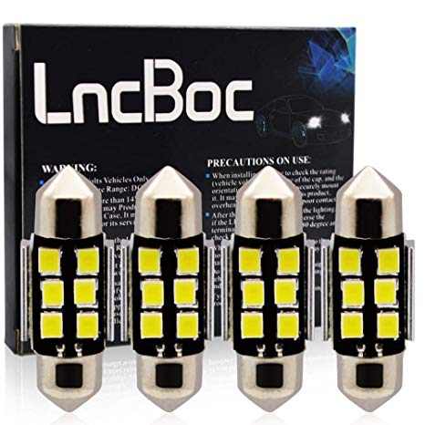 LncBoc 31mm(1.22") Festoon LED C5W Bulbs 6-SMD 2835 LED White Replacement Bulb with Aluminium Sink for Car Interior Dome Light License Plate Trunk Light DC 12V Pack of 4