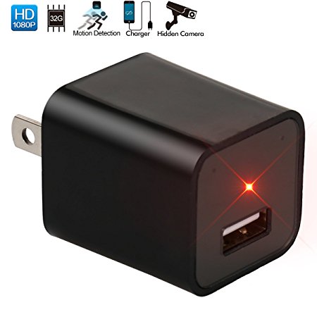 32G Spy Charger Hidden Camera, 1080P Full HD 32G Internal Memory USB Wall Charger Spy Motion Detection Camera Mini Wireless Hidden Spy Camera Detector