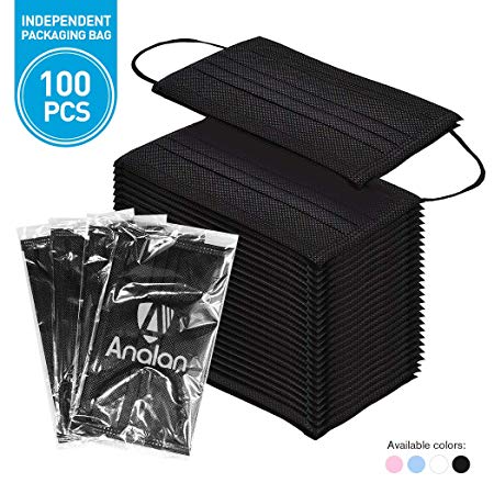 ANALAN 100 Pack Disposable Medical Surgical face mask for dust Allergies flu with Nose Strip (Black)