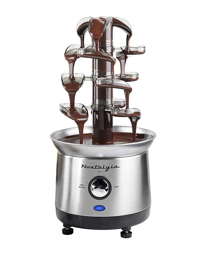 Nostalgia CFF1000 2 lb Stainless Steel Cascading Fondue Fountain - Chocolate, BBQ Sauce, Ranch, Nacho Cheese, Buffalo Sauce