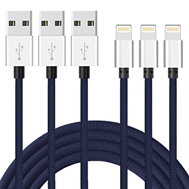 Zcen Lightning Cable, 3Pack 10Ft Nylon Braided Cord iPhone Cable to USB Charging Charger for iPhone 7, Plus, 6, 6S, SE, 5S, 5, 5C, iPad, iPod (Blue)