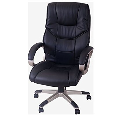 HomCom High Back Executive Office Chair With Arms PU Leather Computer PC Desk Swivel Chair Comfortable (Black)