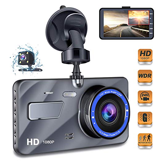 Dash Cam Car Dashboard Camera - Full HD 1080p Car Dashboard Camera，4“IPS Screen Dual Wide Angle Lens Car Dash Cam，G-Sensor，Cycle Recording，WDR，Parking Monitoring，Motion Detection (Silver Upgrade)