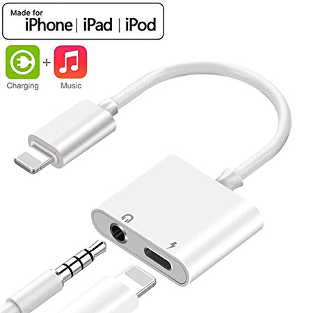 Headphone Jack Adapter for iPhone6/7/7plus/8/8plus/X/XS/XS MAX,for iPhone 3.5mm Headphone Splitter Adapter for iPhone Dongle 2 in 1 Chargers & Audio Connector Charger Cable Support Quick Charge,White
