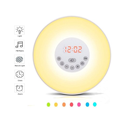 Wake Up Light,Alarm Clock, YINUO LIGHT Colored Sunrise Simulation Digital Clock, Dusk Fading Kids Night Light Bedside Lamp With Smart Snooze Function, Nature Sounds, FM Radio - Touch Control