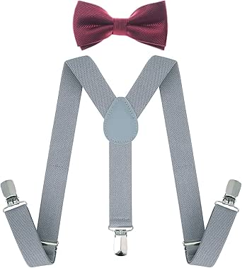 AWAYTR Child Kids Suspenders Bowtie Set - Adjustable Suspender Set for Boys and Girls