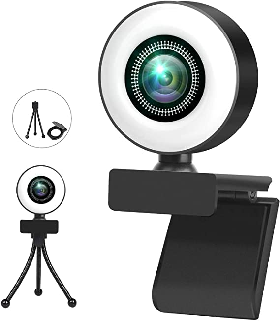 OPPEY 2K HD Webcam with Microphone,Ring Light Face Web Cam with Tripod and Privacy Cover for PC/Desktop/Laptop,USB Streaming Web Camera for Skype,Zoom,Youtube,Xbox One,Studying and Conference