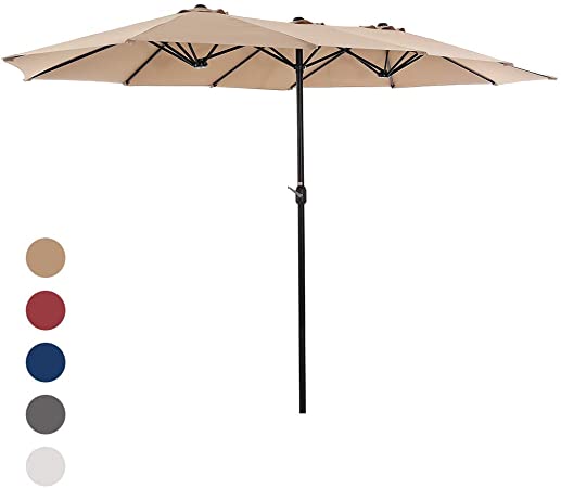 SUPERJARE 14 Ft Outdoor Patio Umbrella with 1.89 Inches Pole Caliber, Extra Large Double-Sided Design with Crank, Polyester Fabric - Beige