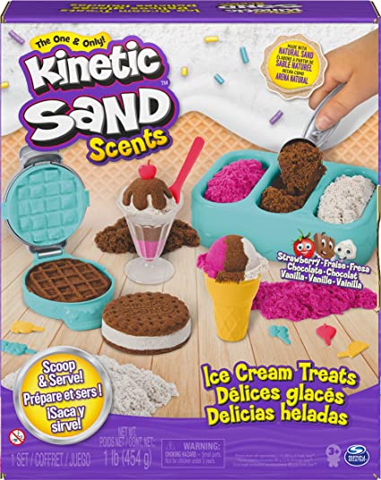 Kinetic Sand Scents, Ice Cream Treats Playset with 3 Colours of All-Natural Scented Sand and 6 Serving Tools