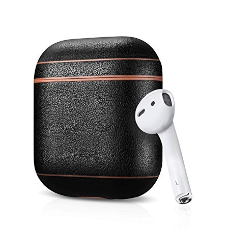 Leather Case for Apple AirPods, Designer Series - Air Vinyl Design, Protective Case Cover (Black/Brown)