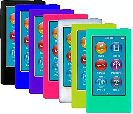 ColorYourLife 7pcs Soft Silicone Gel Skins Cases Covers for New iPod Nano 7th Generation with Screen Protector in Retail Packaging