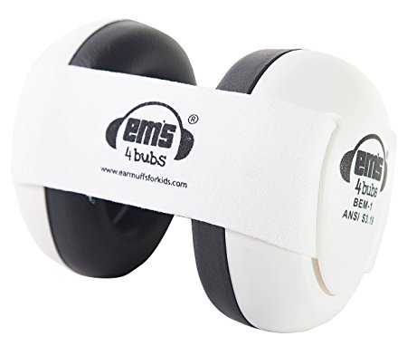 Em's 4 Bubs Hearing Protection Baby Earmuffs Size 0-18 Months (White with White Headband)
