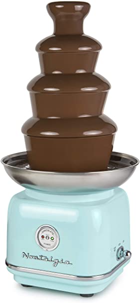 Nostalgia CLCF4AQ Retro Chocolate Fondue Fountain, 2-Pound Capacity, Easy to Assemble 4 Tiers, Perfect For Nacho Cheese, BBQ Sauce, Ranch, Liqueurs, Aqua