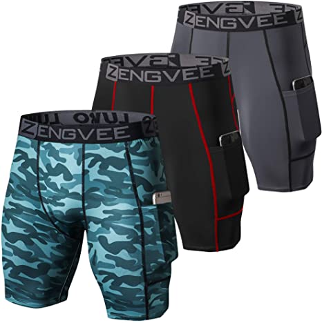 ZENGVEE Compression Shorts Men 3 Pack with Pocket Running Short Mens Gym,Workout,Cycling,Yoga,Climbing,Swimming,