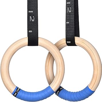 PACEARTH Gymnastics Rings Wooden Olympic Rings 1500/1000lbs with Adjustable Cam Buckle 14.76ft Long Straps with Scale Non-Slip Gym Rings for Home Gym Full Body Workout