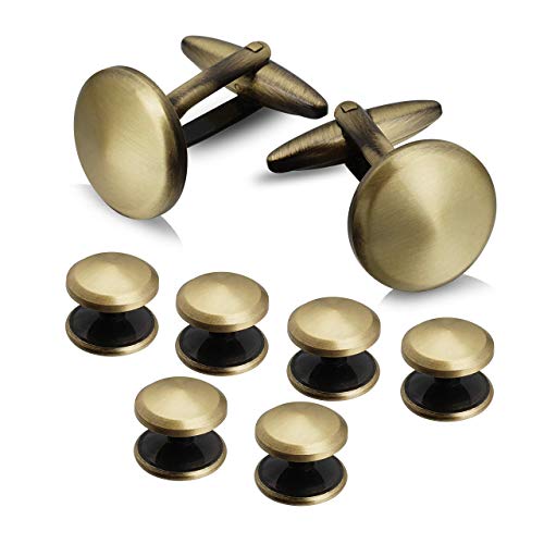 HAWSON Cufflink and Studs Tuxedo Set Rose Gold Silver Black and Gold Color with Platinum Finish Two Cufflinks with Six Shirt Studs in Stylish Velvet Gift Bag