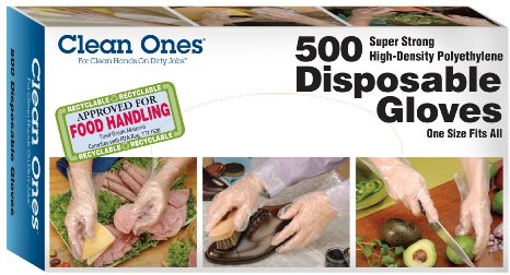 Clean Ones Disposable HDPE Poly Gloves, One Size Fits All - 500ct