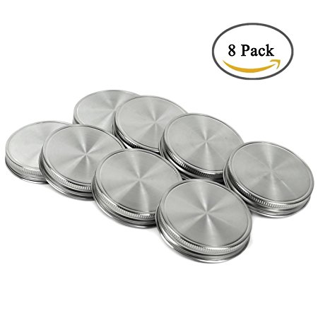 Polished Stainless Steel Storage Mason Jar Lids Caps with Silicone Seals ( 8Pack, Wide Mouth) , Jar not Include.
