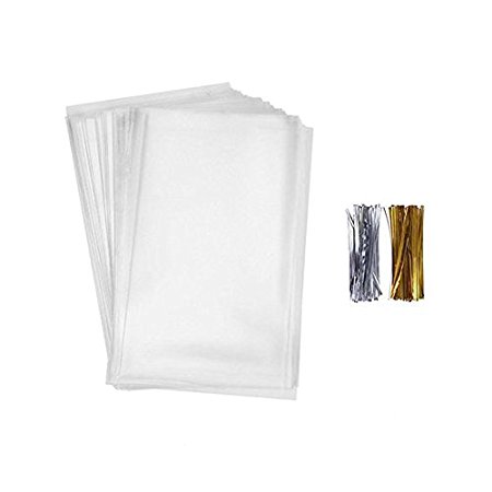 200 Pcs 10 in x 5.5 in Clear Flat Cello Cellophane Treat Bags(1.4mil) Good for Bakery, Cookies, Candies ,Dessert.