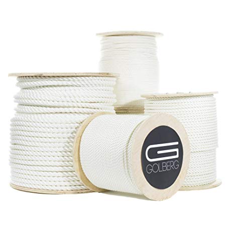GOLBERG Premium USA Made Twisted Nylon Rope – Choose from 1/4, 5/16”, 3/8”, 1/2, 5/8”, 3/4, 1”, 1.25”, 1.5”, 2” Diameter – Available in Lengths of 10’, 25’, 50’, 100’, 600’, 1200’