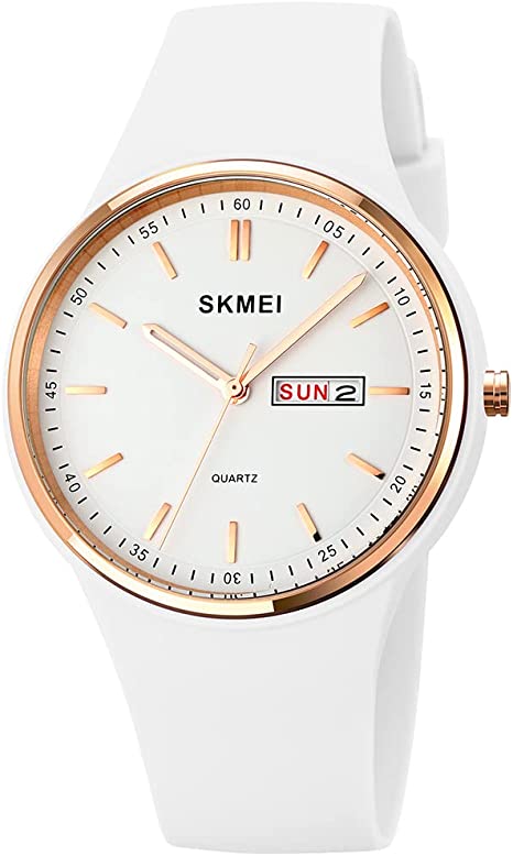 Watches for Young Women Lady Sports Silicone Band Big Face Large Waterproof Fashion Casual Simple Quartz Analog Day Date Girls Gift White Wrist Watch SKMEI