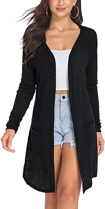 ACEVOG Women's Long Sleeve Cardigan Sweater Lightweight Casual Open Front Cardigans with Pockets