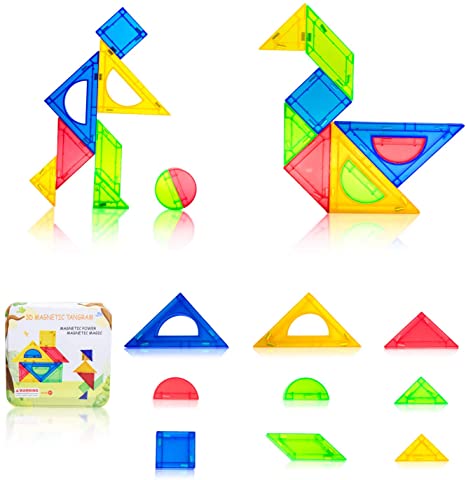 Tangram Puzzles for Kids, STEM Toys for Boys & Girls, Magnetic Pattern Blocks, Educational Toys, Early Learning Activities, Brain Teaser