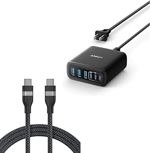 Anker USB C Cable, 240W 6 ft Upcycled-Braided USB C to USB C Cord, Type C Charger Fast Charging Cable & Anker Desktop Charger, Fast Charging USB C Charger, 112W Max 6-Port Charging Station