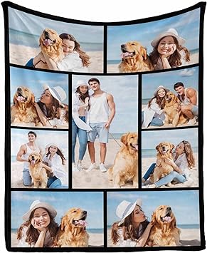 Custom Photo Blanket for Family Couples Lover, Personalized Picture Blanket for Boyfriend Girlfriend Men Women Birthday Christmas Halloween Valentine's Day 50 x 60 Inches