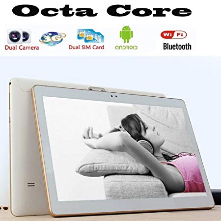 Batai 10 inch Android Octa Core Tablet with Two Sim Card Slots Unlocked 3G Phone Call Phablet 4GB RAM 64GB ROM Tablet PC Built in WiFi and Camera GPS (White)