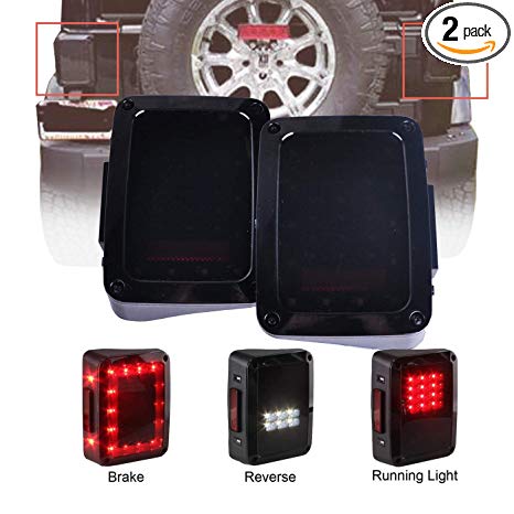 omotor Tail Lights Smoked LED for 2007-2018 Jeep Wrangler JK Brake Reverse Light Rear Back Up Lights DRL Daytime Running Lamps