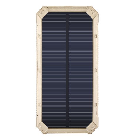 Solar Charger, Solar Power Bank 15000mAh Dual USB External Battery Pack With 6LED Flashlight Portable Solar Panel Charger for Emergency Outdoor Camping Traveling Hiking-Gold