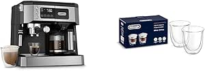 De'Longhi All-in-One Combination Coffee Maker & Espresso Machine   Advanced Adjustable Milk Frother, black & 513214601 Cappuccino Glasses, 270 milliliters