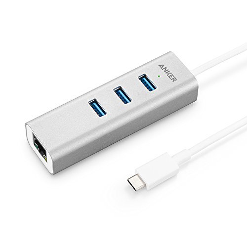 Anker USB-C to 3-Port USB 30 Hub with Ethernet Adapter for USB Type-C Devices Including the new MacBook ChromeBook Pixel and More Silver Aluminum