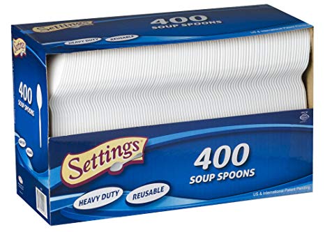 Settings Cutlery Soup Spoons 400 Count Disposable Plastic White