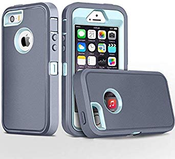 FOGEEK iPhone 5S Case,iPhone SE Case, Heavy Duty PC and TPU Combo Protective Body Armor Case Compatible for iPhone 5S,iPhone SE and iPhone 5 with Fingerprint Function (Grey/Light Blue)