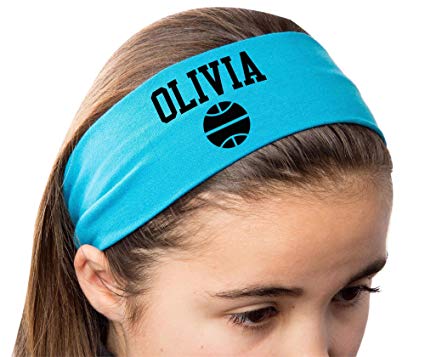 Design Your Own Personalized BASKETBALL Cotton Stretch Headband with CUSTOM Name VARSITY Text By Funny Girl Designs