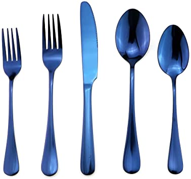 Gugrida 20-Piece Mirror Polished Reusable Utensils Vitalt Healthy & Eco-Friendly Stainless Steel Blue Flatware Tableware Dinnerware Set, Shiny Cutlery Knife Fork Spoon Set, Service for 4