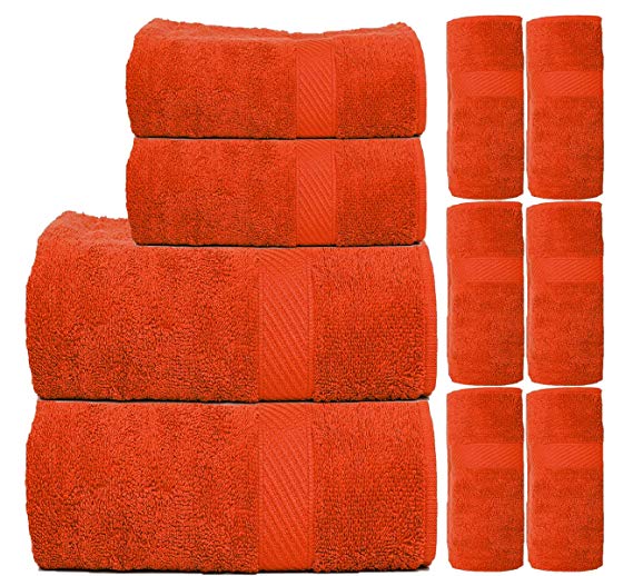 TRIDENT Fast Dry & Super Absorption 450 GSM 10-Pieces (Bath, Hand & Wash Cloth) Towel Gift Set, Orange