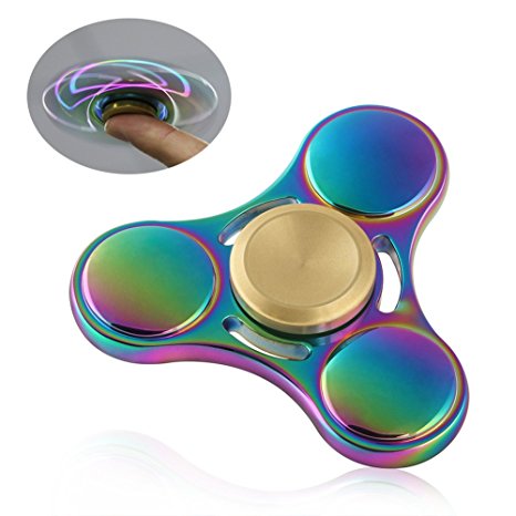 NIUB5 Tri Fidget Spinner Toy Premium Quality Stress Reducer Hand Spinner Anxiety Relieves Boredom Metal Cube Bearing Rainbow Color (Rainbow Metal)