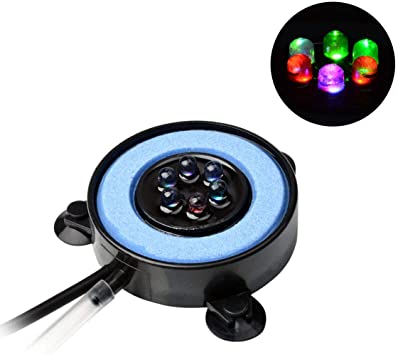 NICREW Multi-Colored LED Aquarium Bubbling Stone Disk, Fine Bubble Fish Tank Bubbler with LED Light, 2 Inches in Diameter