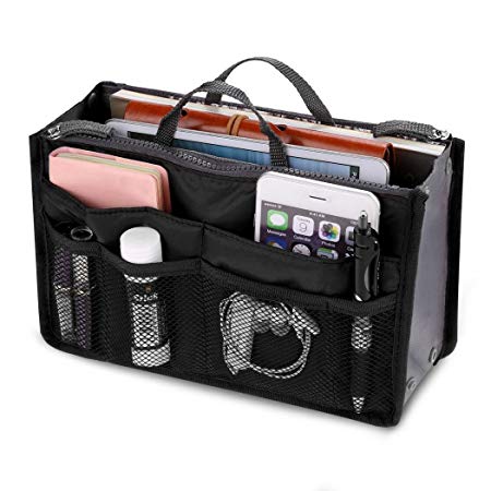 Suines Women Multifunction Travel Cosmetic Makeup Insert Pouch Toiletry Organizer Handbag Storage (Black)