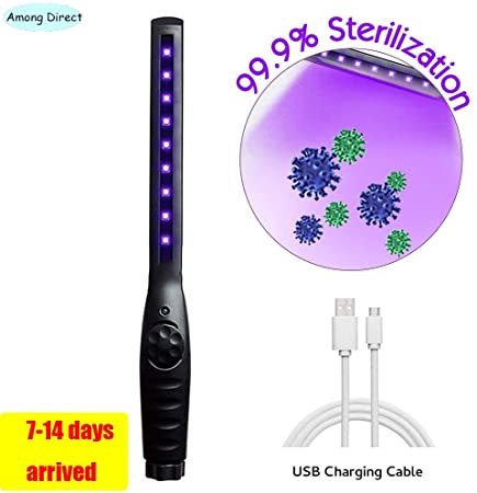 Among Direct UV Light Sanitizer, Portable Travel Wand Ultraviolet Disinfection lamp Without Chemicals for Hotel Household Wardrobe Toilet Car Pet Area,Germ-Killing Function.… (Black)