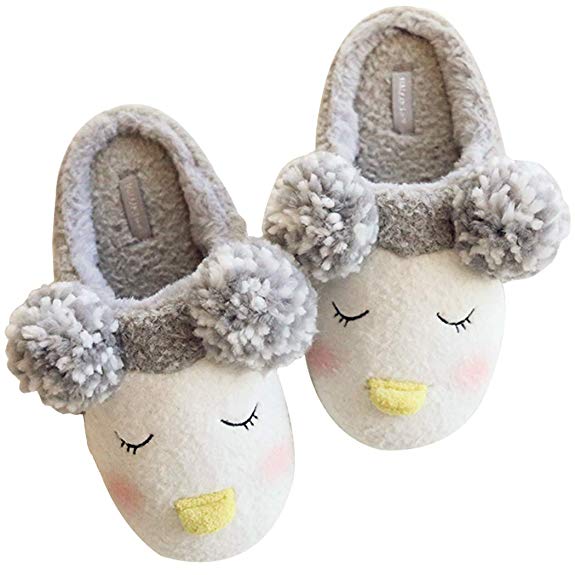 HALLUCI Women's Cozy Fleece Memory Foam House Trick Treat Halloween Slippers