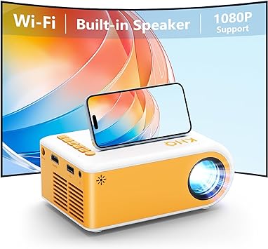 WiFi Projector, KHQ Mini Projector 2023 Upgraded 1080P Support Portable Projector, Outdoor Movie Projector, Compatible with iOS/Android/XBox/PS4/TV Stick/HDMI, Indoor & Outdoor Use