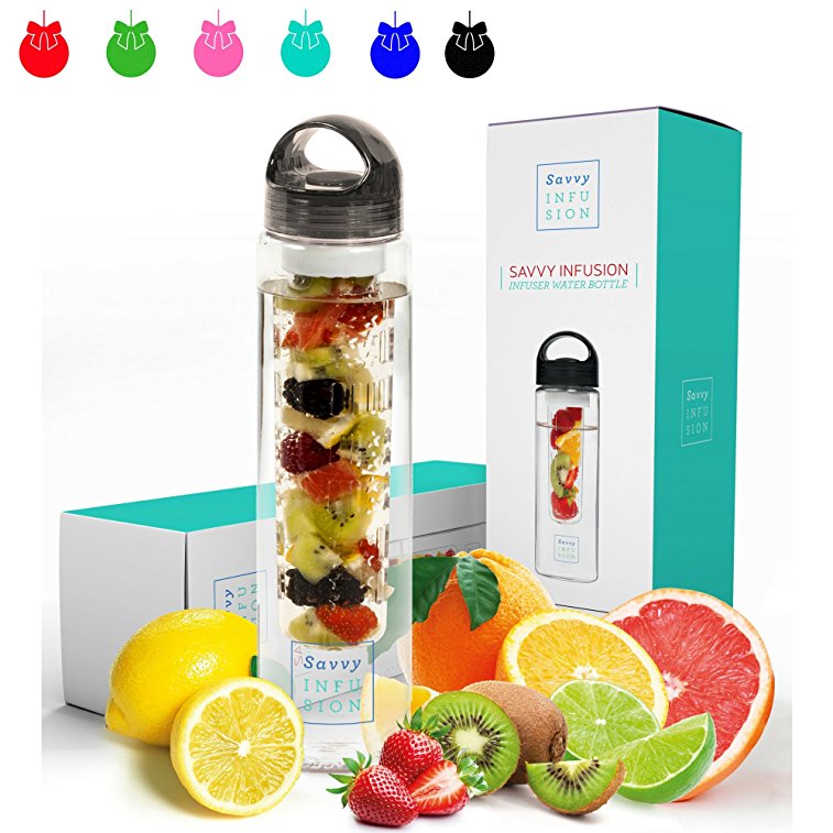 Savvy Infusion Water Bottles - 32 Ounce - Featuring Unique Leak-Proof Sealed Cap with Handle - Includes Bonus Recipe Ebook