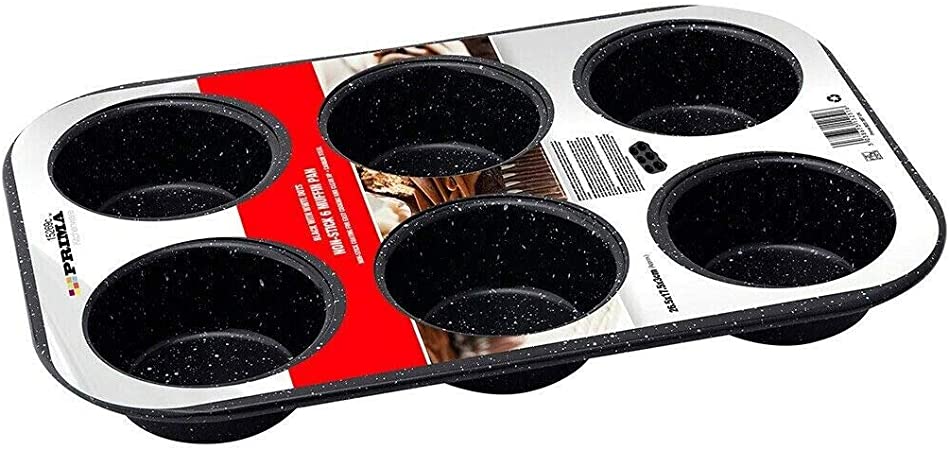 Prima Carbon Steel 6 Cup Muffin PAN Non-Stick Black Speckled Cake Tin Cupcake Tray Baking Mould