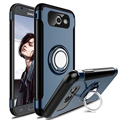 Galaxy J7 2017 Case, J7 Sky Pro Case, J7 Perx Case, Elegant Choise Hybrid Dual Layer 360 Degree Rotating Ring Kickstand Protective Case with Magnetic Case Cover for Samsung J7 2017 (Navy Blue)